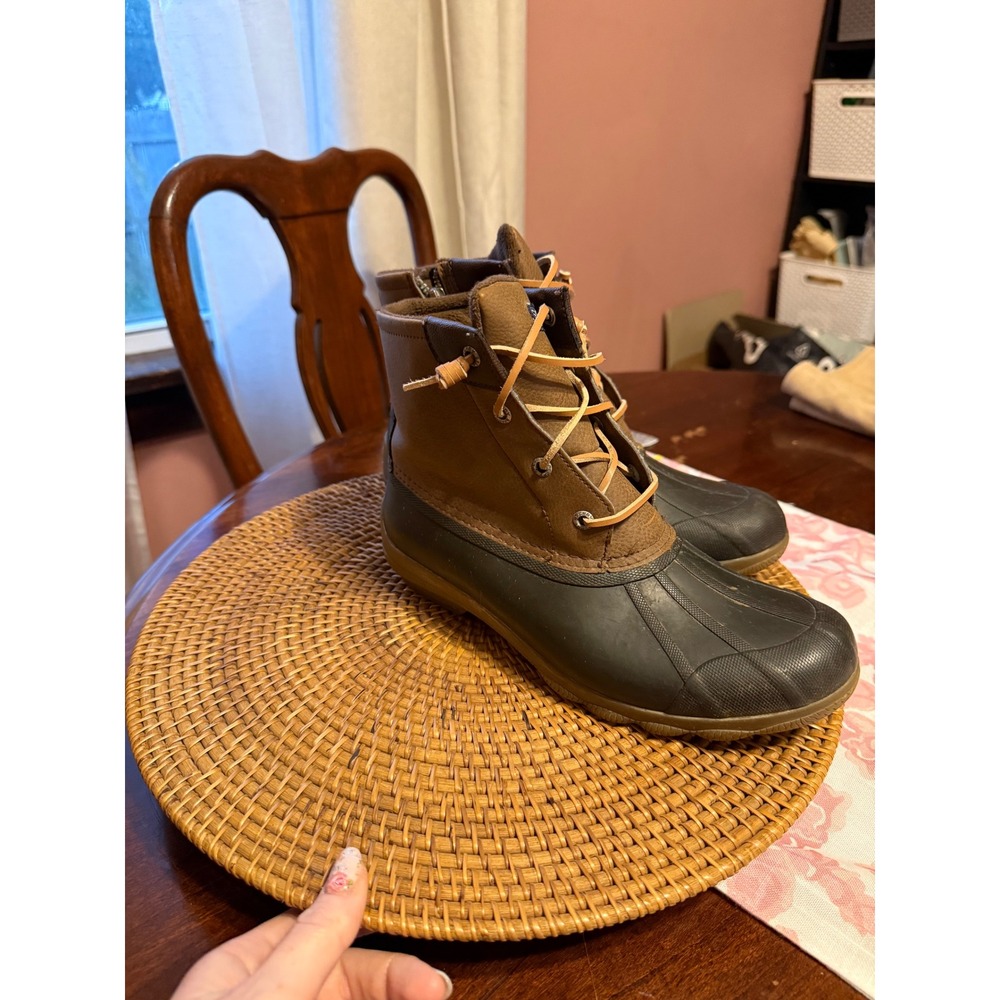 Sperry Saltwater Brown Olive Waterproof Duck Boots Womens 8.5 STS80524